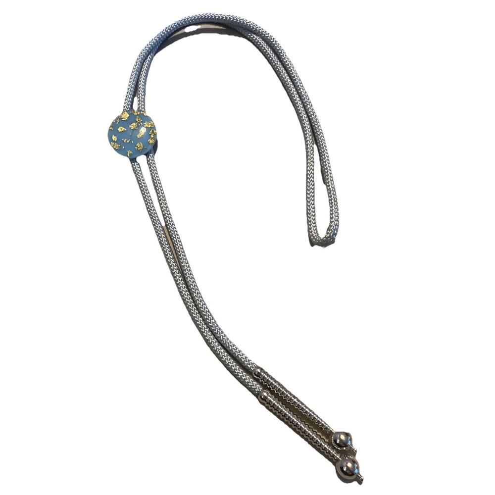 Mid Century Bolo Tie Resin with Gold Flakes BLUE Retro MOD Western